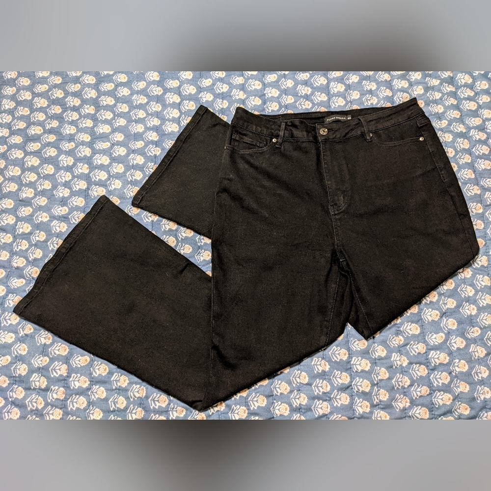 Flying Banana Black High Waist Bootcut Flare Stretch Jeans sz 16 Short - Picture 7 of 14